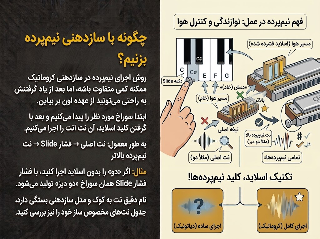 اجرای نیم پرده در سازدهنی کروماتیک