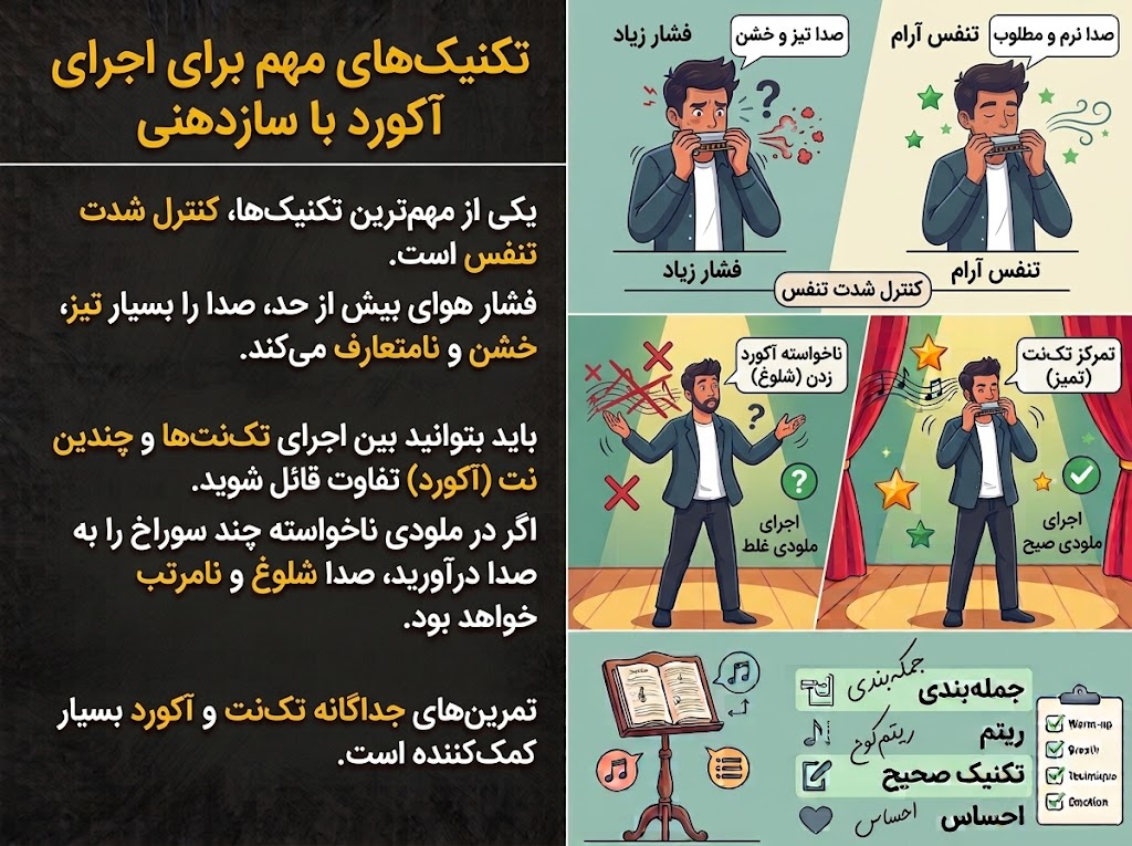 تکنیک های مهم برای اجرای آکورد در سازدهنی